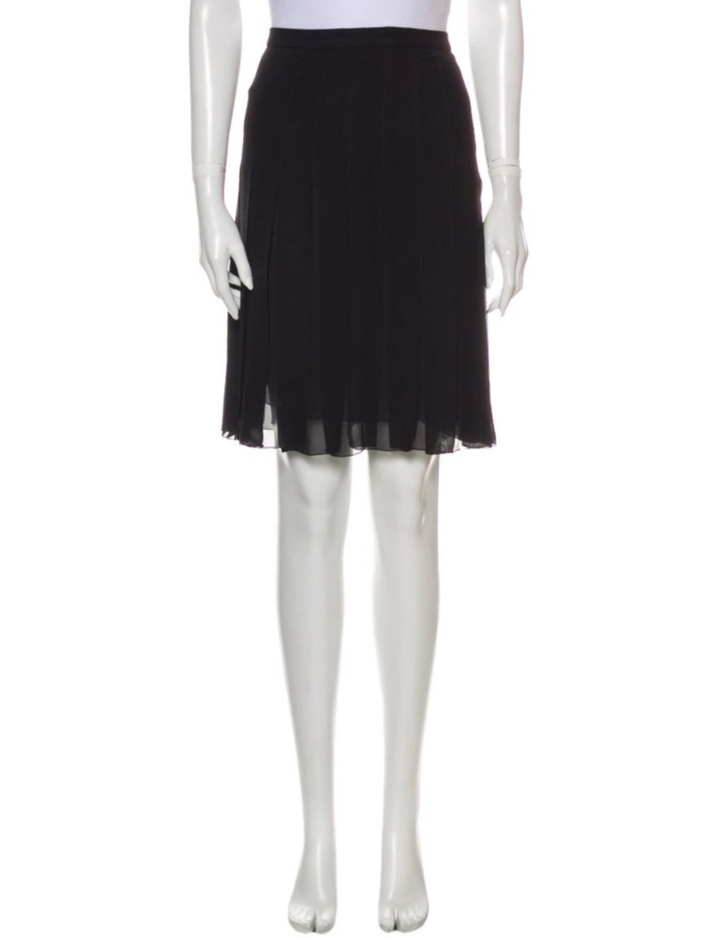 CHANEL Silk Black Pleated A-Line Skirt
